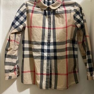 Burberry Beige and Navy Plaid Kids Button Down Shirt